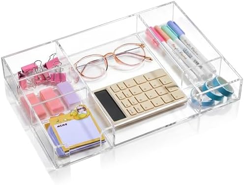 Briwooody Clear Acrylic Drawer Organizer,6 Compartments,Large