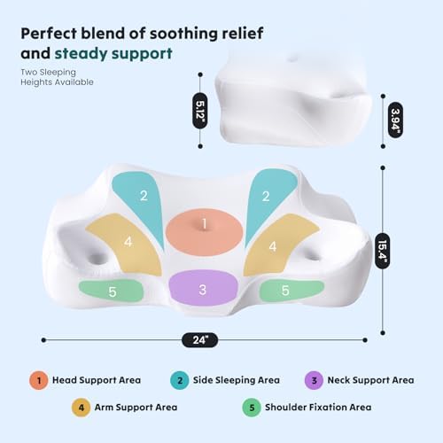 Sweetcrispy Cervical Neck Pillow for Neck Pain Relief, Ergonomic Contour Memory Foam Pillow for Side Back & Stomach Sleepers with Cooling Breathable Cover