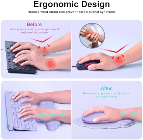 MOKURU Cloud Mouse Pad with Wrist Rest, Cloud Keyboard Wrist Rest, Mouse Pad Wrist Support, Ergonomic Keyboard Mouse Wrist Support (Purple)