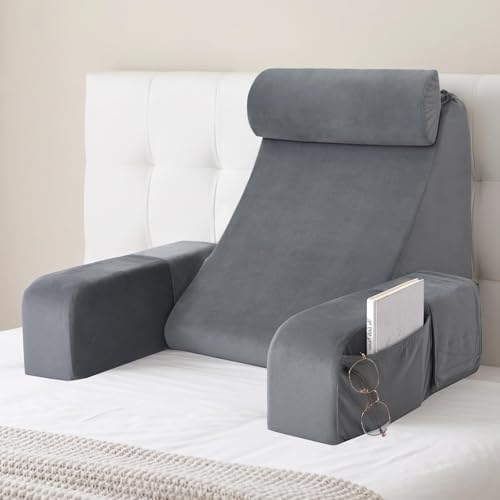 ENITYA 19" Reading Pillow for Bed with Firm Back Support & Big Pockets