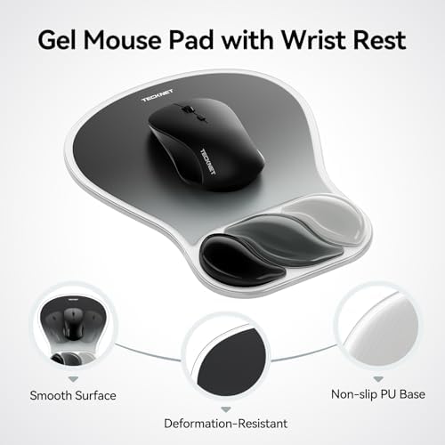 TECKNET Gel Mouse Pad with Wrist Support, Ergonomic Mouse Pad, Gray