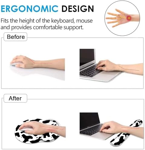 Keyboard Wrist Rest and Mouse Pad Wrist Support Set with Coaster,Ergonomic Mouse Pad,Comfortable for Easy Typing, Pain Relief,Memory Foam Keyboard Pad Set for Laptop Mac,Cow Print