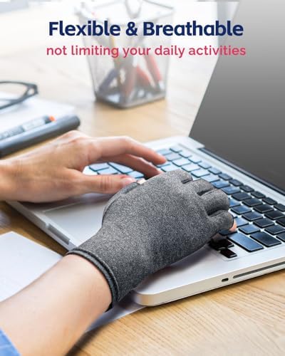 FEATOL Compression Arthritis Glove with Wrist Brace, Comfortable Fingerless Carpal Tunnel Hand Gloves for Women Night Support, Pain Relief for Rheumatoid Arthritis, Work, Typing - Left Hand, Small