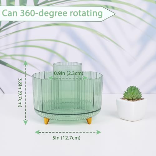 SKYDUE Rotating Pencil Pen Holder, Pen Organizer with 5 Slots - Aesthetic Desk Organizer and Accessories for School, Home, Office Supplies, Clear Green