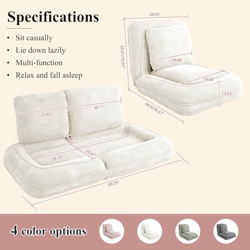 Human Dog Bed, Lazy Sofa Couch, Plush Floor Gaming Chair,5 Adjustable Position, sit, Sleep, fold, Suit to Put in Bedroom, Living Room,Space Saving Design (White)