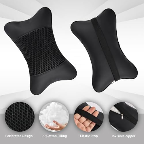 2 Pack Car Neck Pillow Soft Breathable Mesh Headrest Pillows for Driving Support, Universal Fit for Most Car Seats Decor Accessories（Black）