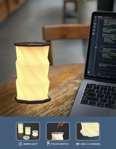 Origami Expanding Foldable LED Desk Lamp – USB Rechargeable & Portable - Dimmable Touch Control Light with Adjustable Height up to 5 1/2 for Office, Travel, Bedside - Sleek & Modern Design (Black)