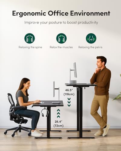 FEZIBO One-Piece Standing Desk, 48"x24" Seamless Tabletop Electric Height Adjustable for Home Office, Study Rooms & Multi-Device Workstations, Black