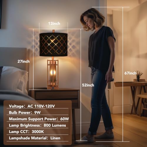 WIHTU 27'' Modern Table Lamp with Nightlight, Glod Metal Bedside Lamps