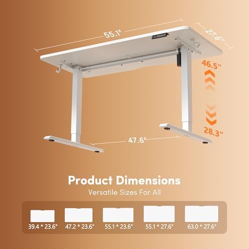 FEZIBO Standing Desk 55 × 28 Inch Electric Height Adjustable, White