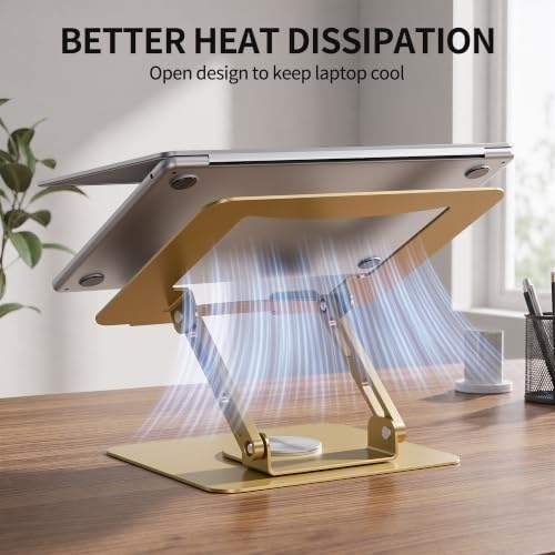 SOUNDANCE 360 Rotating Laptop Stand, Adjustable Riser,10-17", Gold