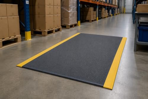 Guardian 24031201BY Soft Step Anti-Fatigue Floor Mat, Vinyl, 3'x 12', Black with Yellow Stripe
