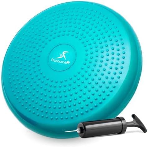 ProsourceFit Core Balance Disc, Inflatable Wobble Cushion with Hand Pump, Dual-Textured Non-Slip Surface for Core, Balance, and Stability Training, 14-inch