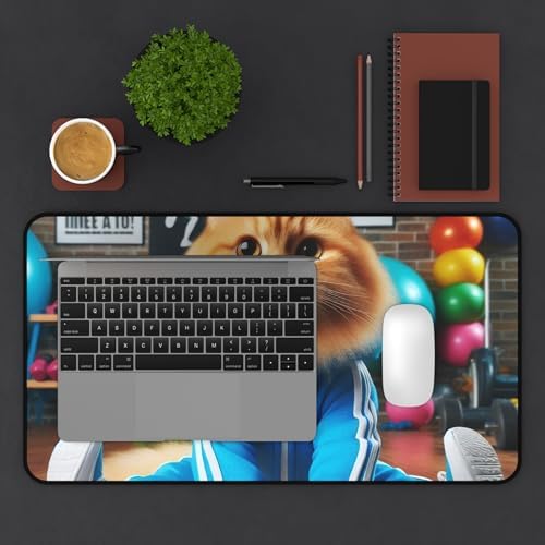 Cat in a Tracksuit Stretching Before a Workout Vibrant Desk Mat for Adults