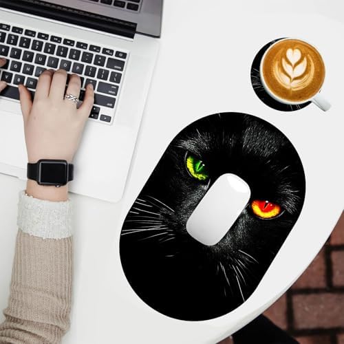 Small Mouse pad, Portable, Waterproof Non-Slip Rubber Bottom, Suitable for Wireless Mouse, Laptop Keyboard Tray for Both Men and Women, Office Travel 7.1x10.6in，Black Cat