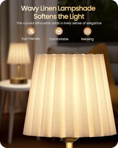 Small Bedside Table Lamps Set of 2, Touch Dimmable Table Lamps with USB Ports, Nightstand Lamps with 2 Stepless Dimming LED Bulbs, E26 Base, for Bedroom, Study, Gold and White DW16TLP205
