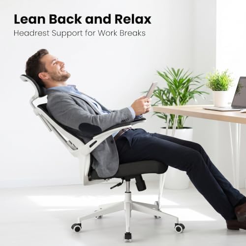 Multifunctional Ergonomic Office Chair—Features an Adjustable headrest, Reclining backrest, and Lumbar Support; Suitable for Home Offices, workplaces, and Dorm Rooms (Black with White Frame)