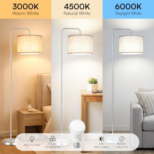 TJOY Floor Lamp, ‌Silver‌ Standing Floor Lamp for LivingRoom with 3CCT Bulb