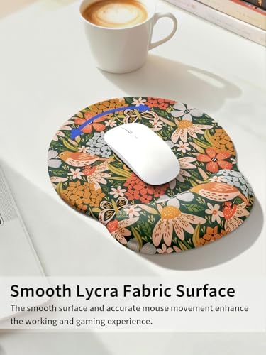 Seorsok Cute Flower & Bird Mouse Pad with Gel Wrist Support Mouse Pad,Ergonomic Aesthetic,Comfort Mousepad for Office Work Computer,Pain Relief Mousepad with Non-Slip Silicone Base,Blooming Floral
