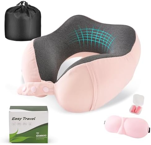 Cirorld Neck Pillow for Traveling, Travel Pillows for Airplanes Light Pink