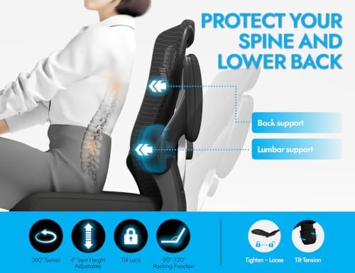 Office Chair: 330LBS Mesh Ergonomic Desk Chair Comfy with 3D Lumbar& Swivel