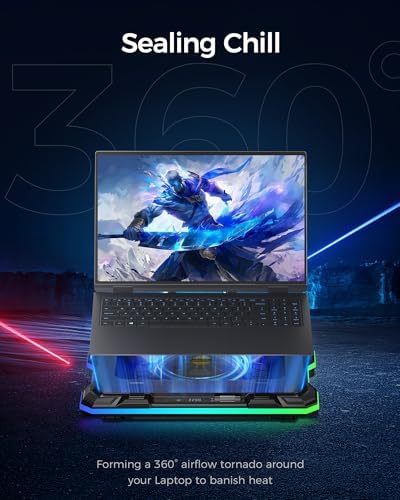 KeiBn Gaming Laptop Cooling Pad, Laptop Cooling Stand with 5.5inch External Cooling Fan, Rapid Cooling Laptop 15.6-19.3inch, Infinitely Variable Speed, 8 Height Stands, 4 USB Ports, Blue