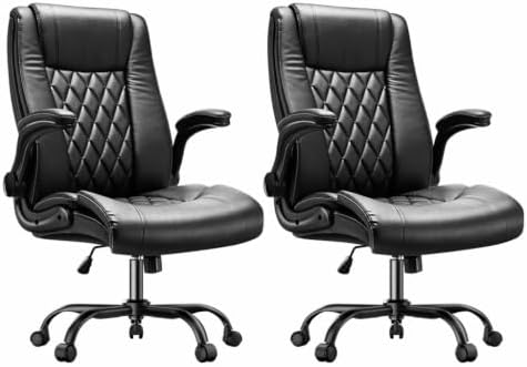 Marsail Executive Office Chair Ergonomic Desk Chair with Flip-up Armrests PU Leather Height-Adjustable Swivel Rolling Dark,Pack of 2