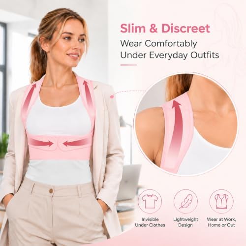 Posture Corrector for Women,Adjustable Back & Shoulder Support, Invisible Under Clothing Upper Back Support with Breathable Mesh, Lightweight Posture Trainer for Office Daily Use(Medium)