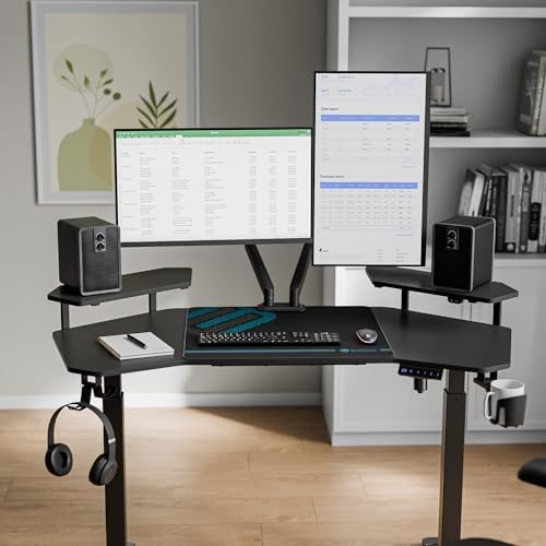 EUREKA ERGONOMIC Aero 55 Inch W Shaped Electric Standing Desk, Height Adjustable Computer Gaming Desk with LED Monitor Shelf, Mouse Pad, Headphone Hook, Cup Holder, Carbon Black