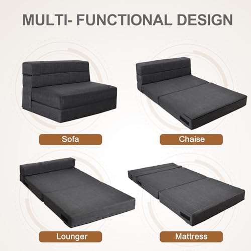 Nigoone Fold Sofa Bed Couch Twin Size with Pillow Memory Foam Convertible Sleeper Chair Bed Futon Lazy for Living Room/Home Office/Guest Beds/Apartment/Upstairs Loft, Dark Gray
