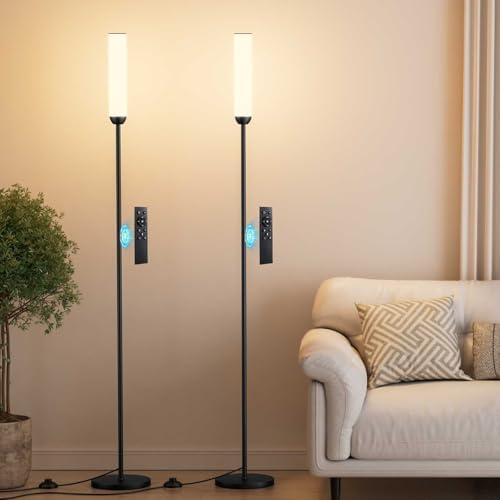 Ambimall LED Floor Lamps with Remote Control Set of 2, Foot Switch, Black