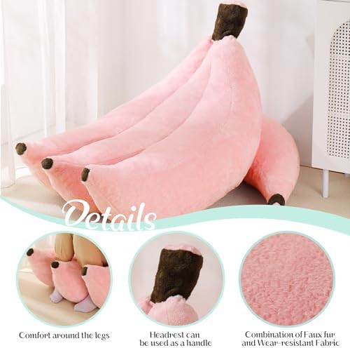 Banana Bean Bag Chair with Ottoman, Floor Sofa Bed with Footrest, Comfy Convertible Lounger for Teens & Adults, Plush Couch for Bedroom, Living Room or Dorm, M-Pink