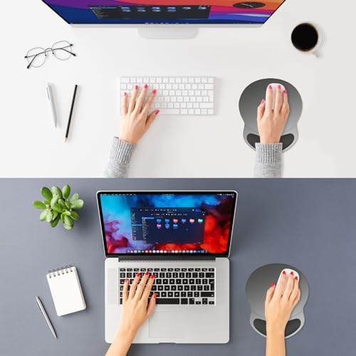 ITNRSIIET Ergonomic Mouse Pad with Comfort Gel Wrist Rest, Non-Slip PU Base, Smooth Textured Surface, Reduces Hand Fatigue & Wrist Pain, 8.7 x 7.2 Inch for Office Gaming Home, Gray