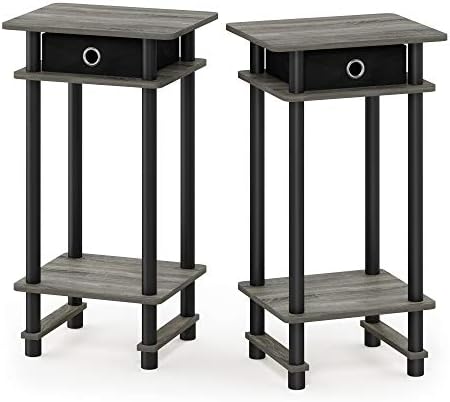Furinno Turn-N-Tube Toolless Set of 2 Side Table, 3-Tier, Grey Oak