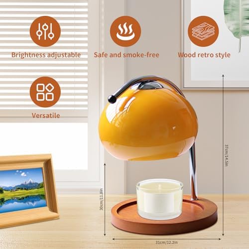 Topyond Aroma Wax Melting Lamp, Retro Wood Glass Candle Warmer，Yellow
