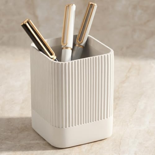 KIBAGA Aesthetic Pen Holder for Desk - Modern Concrete Pencil Holder & Cup