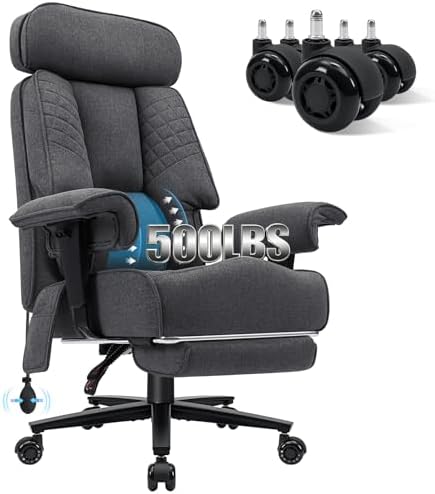 HOFFREE 500lbs Fabric Office Chair with Headrest and Lumbar Support,Grey