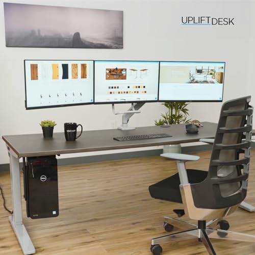 UPLIFT DESK Crestview Align Triple Monitor Stand - Gas Spring Monitor Mount with Adjustment Handle Fits 13-32” Inch Displays, VESA Compatible, Clamp or Grommet Mounting, Fits Standing Desks (Black)