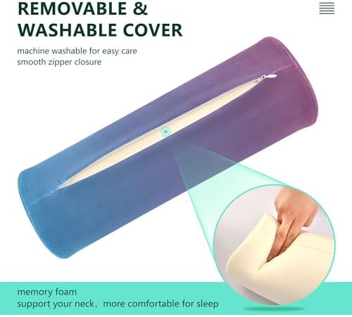 Round Bolster Pillow Cervical Neck Roll Pillow Round Pillows Decorative Throw Pillows Cylinder Cover Neck Support Pillow Blue Gradient Design