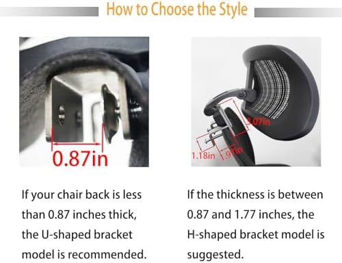 Universal Office Chair Headrest Attachment, Adjustable Mesh Headrest, No Drill Needed, Fits Most Mesh Chairs 0.86"-1.77" Back Thickness (606# No-Drill H-Bracket)