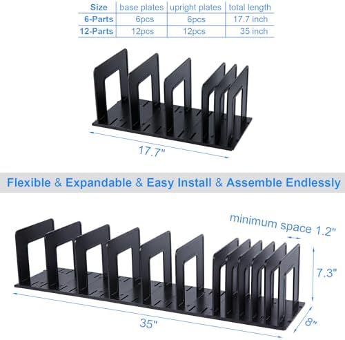 Adjustable Vertical File Sorter Sturdy Plastic Expandable Upright File Holder, Desktop Binder Organizer, School Office File Organizer Bookshelf Divider, Assemble Easily Endlessly, Black