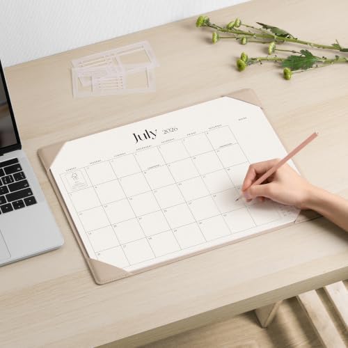 Cabbrix Desk Calendar 2026 with Desktop Mat, Simplified Medium Desk Pad Calendar 15" x 12" July 2026 to December 2027, Desk Blotter Calendar for Home School and Office (Apricot)