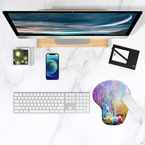 ITNRSIIET Ergonomic Mouse Pad with Gel Wrist Support Wrist Rest Smooth Surface Non-Slip PU Base Comfortable Office Supplies Pain Relief, 9.5 x 8 inches, Art Flower