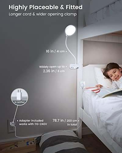 Glocusent 5W Clip on Light, 3 Colors & 5 Brightness Reading Light for Bed