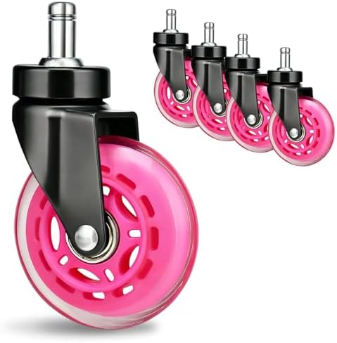 8T8 3" Office Chair Wheels (As Seen On PRC) Replacement Heavy Duty, Universal Rubber Chair Casters Fit 98% Chair, Quiet Smooth Rolling for Hardwood Floor Carpet Mats (Magenta)