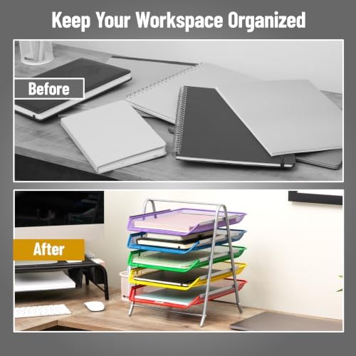 Mind Reader 5-Tier Paper Tray Organizer with Multicolor Trays, Classroom File Organizer for Teachers, Metal Mesh, Assorted Colors