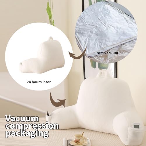 Large Plush Backrest Pillow for Sitting in Bed,Faux Fur,White