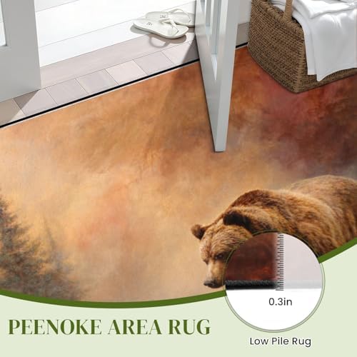 Serene Bear Among Pine Trees Ethereal Misty Landscape Area Rug Outdoor Patio Rug Play Mat Modern Floor Carpet Non-Slip Home Decor Living Room Kids Bedroom Nursery, 9x12 ft