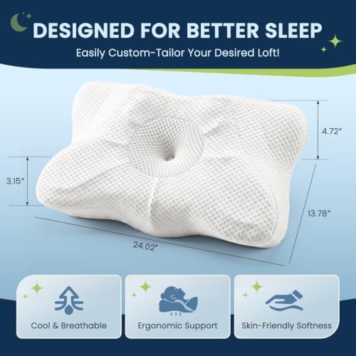 OLIXIS Cervical Neck Pillow for Pain Relief, Ergonomic Memory Foam Pillows for Sleeping, Cooling Side Sleeper Pillow for Neck Support, Contour Pillow Orthopedic Bed Pillow for Back Stomach Sleepers