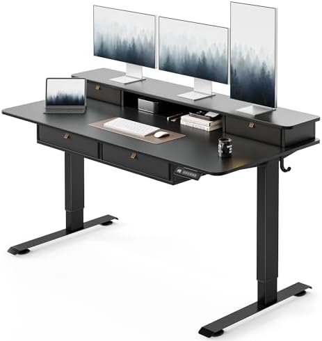 FEZIBO 55 x 30 inch Standing Electric Desk with Drawers, Black